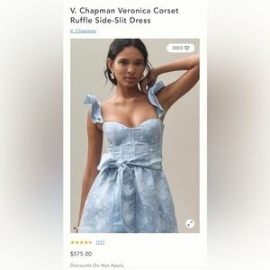 V. Chapman Veronica Corset Ruffle Side-Slit Dress Light blue size 8
